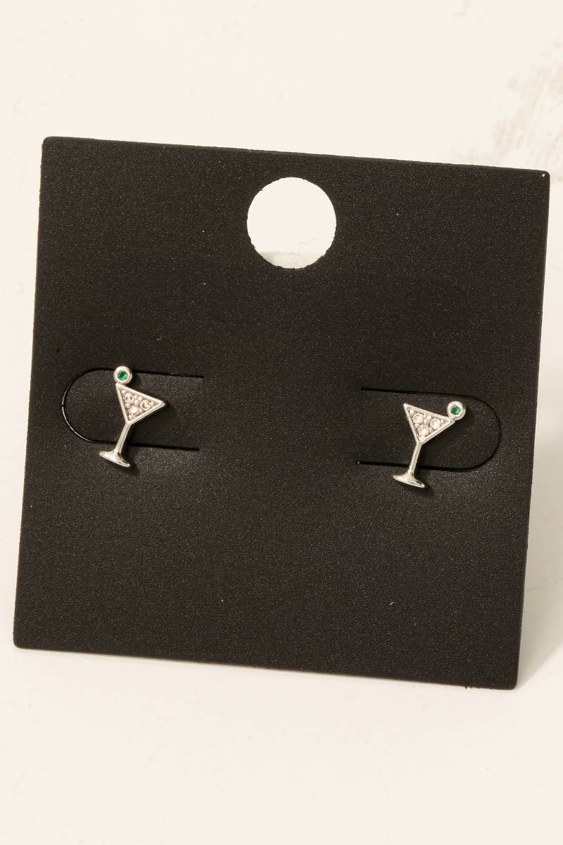 Gold Dipped Cubic zirconia Martini Glass Stud Earrings
