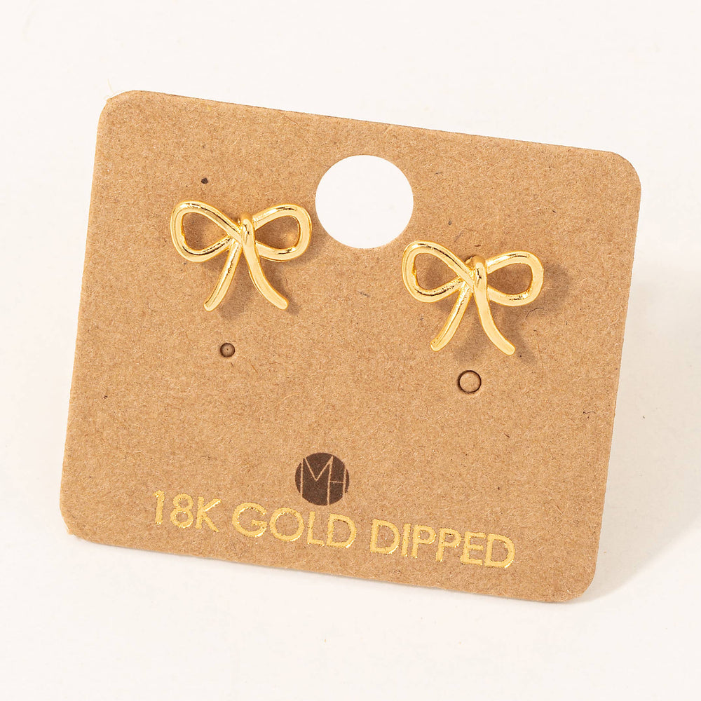 Gold Dipped Ribbon Bow Stud Earrings