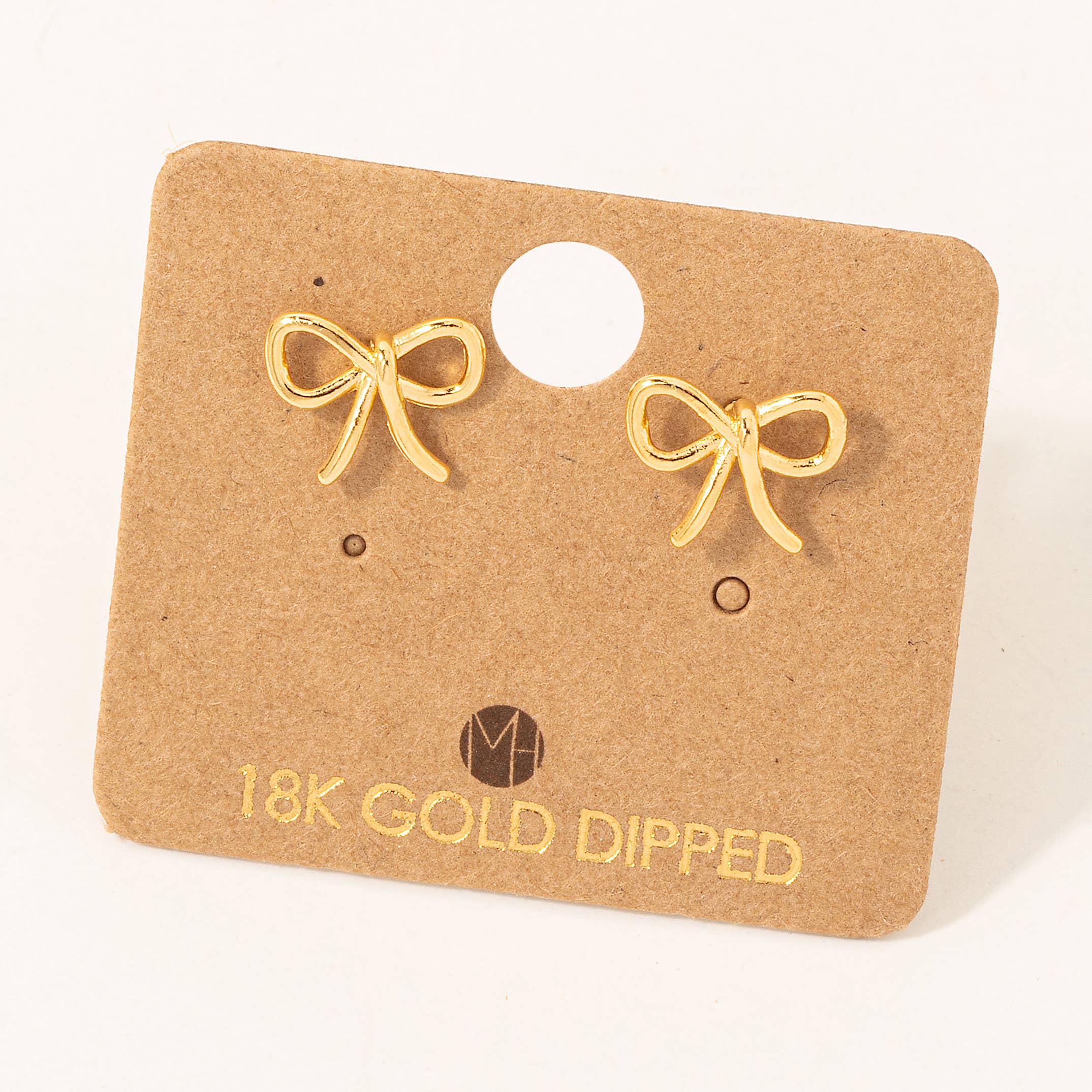 Gold Dipped Ribbon Bow Stud Earrings