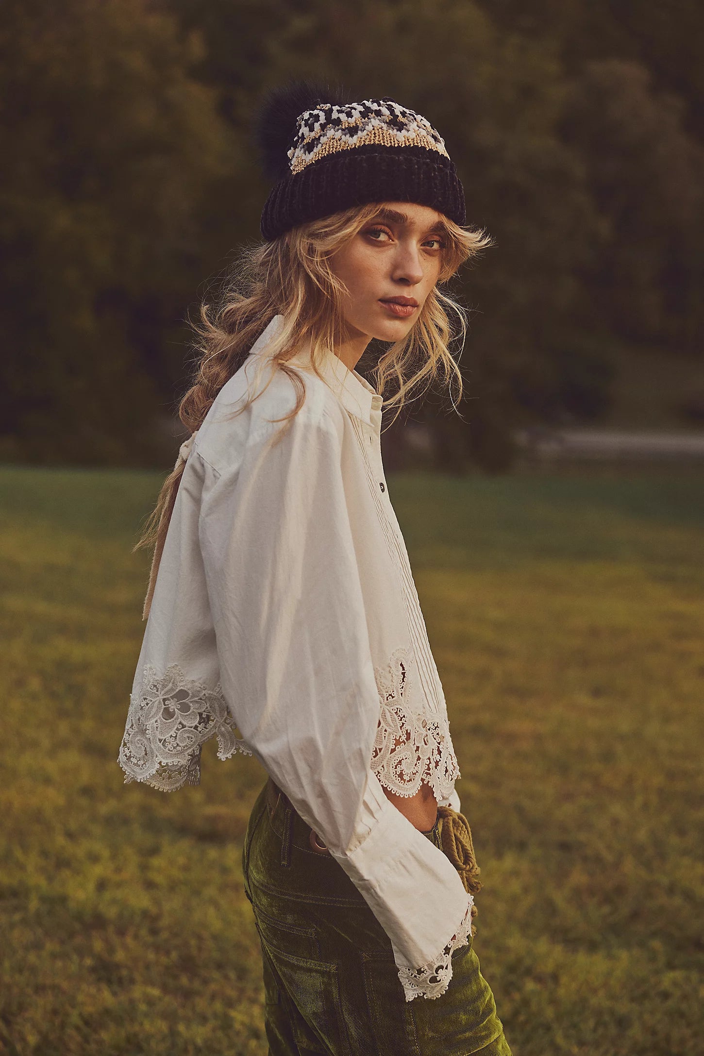 Free People White Lace Eyelet Cotton Hooked On You Button Down Shirt
