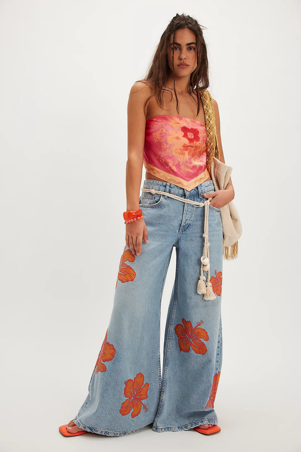 We the Free People Palisades Jeans Floral Wide Leg Denim