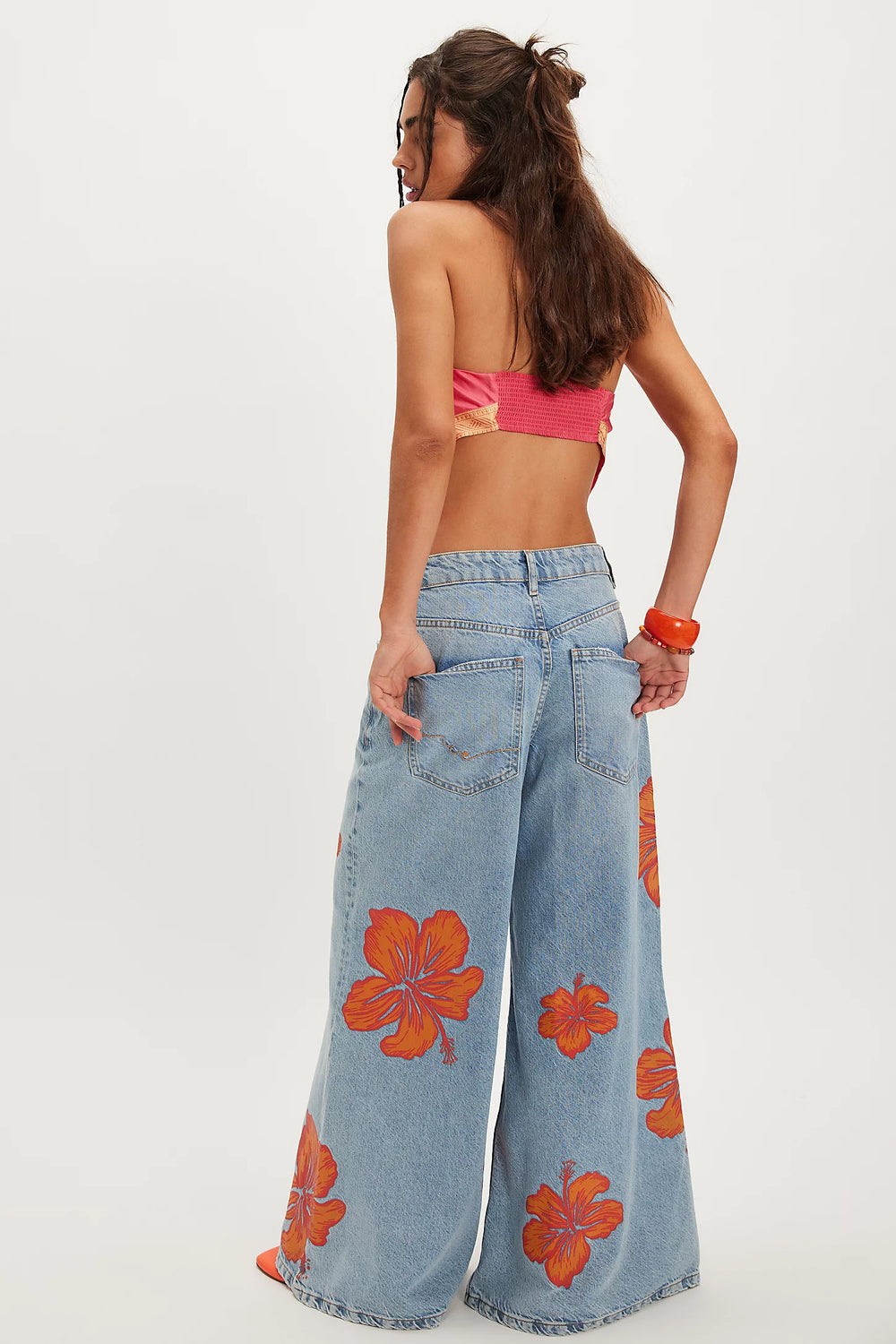We the Free People Palisades Jeans Floral Wide Leg Denim