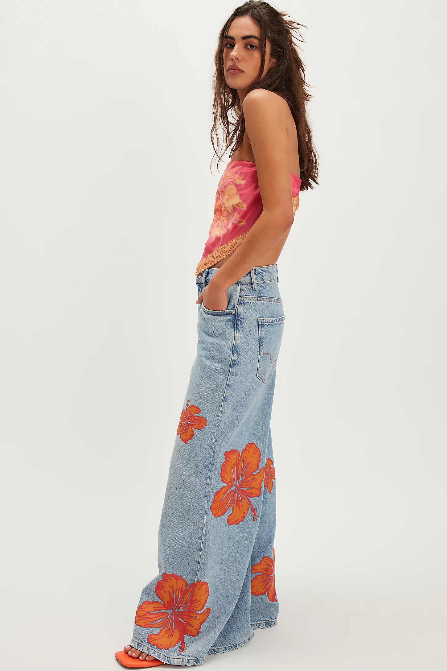 We the Free People Palisades Jeans Floral Wide Leg Denim