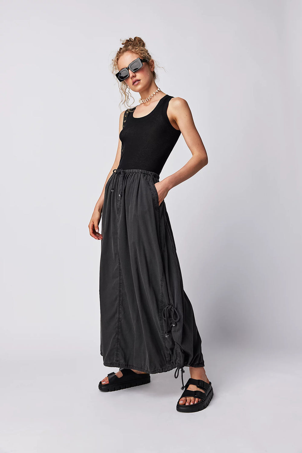 Free People Picture Perfect Parachute Maxi Skirt with drawstring