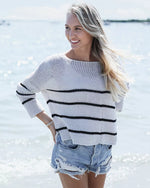 Wooden ships Key West Striped Chunky Crew Sweater in Almond Butter & Black