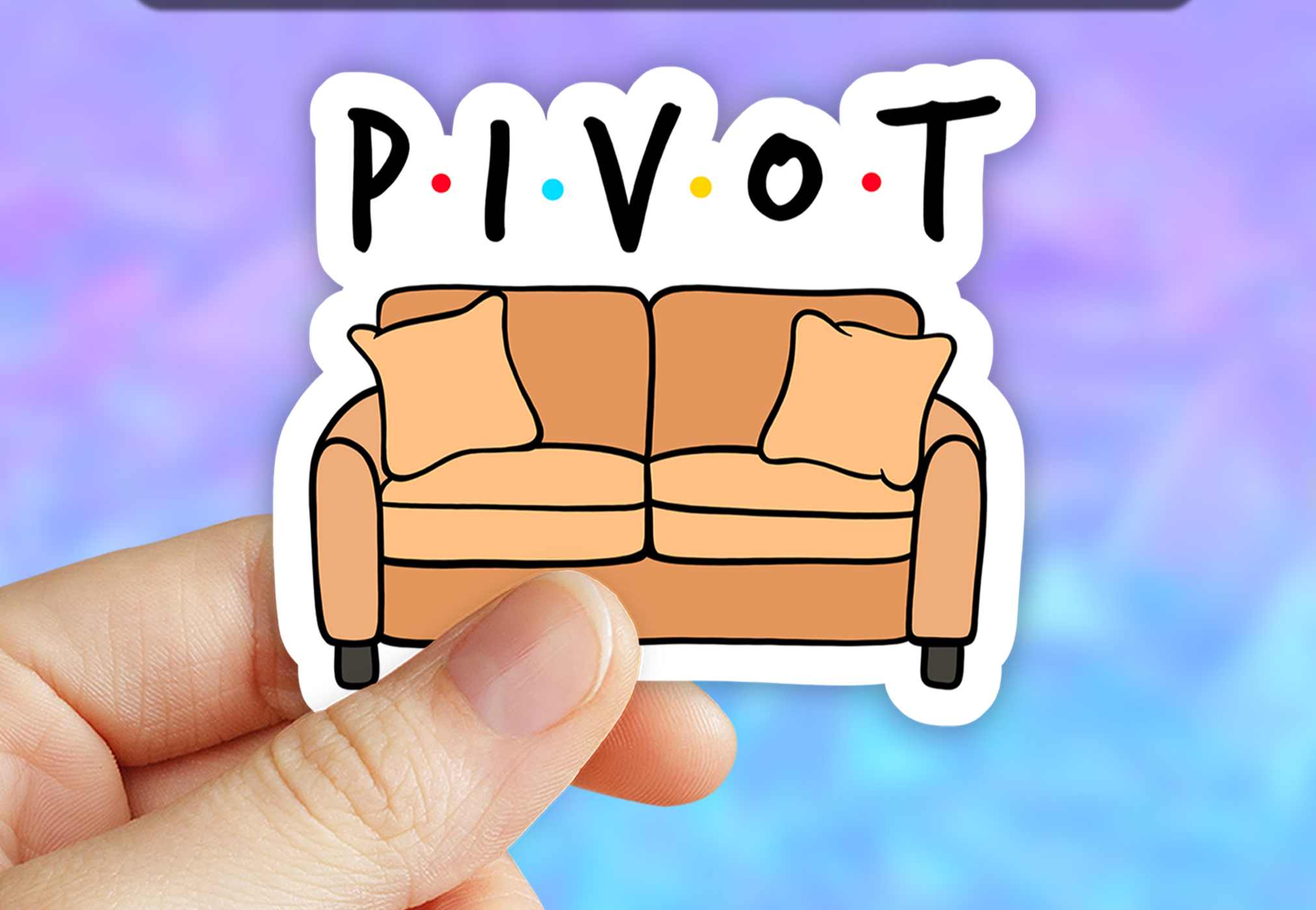 Friends Ross Couch Pivot Sticker, best friends stickers for laptop, vinyl decal: 3" (Standard)
