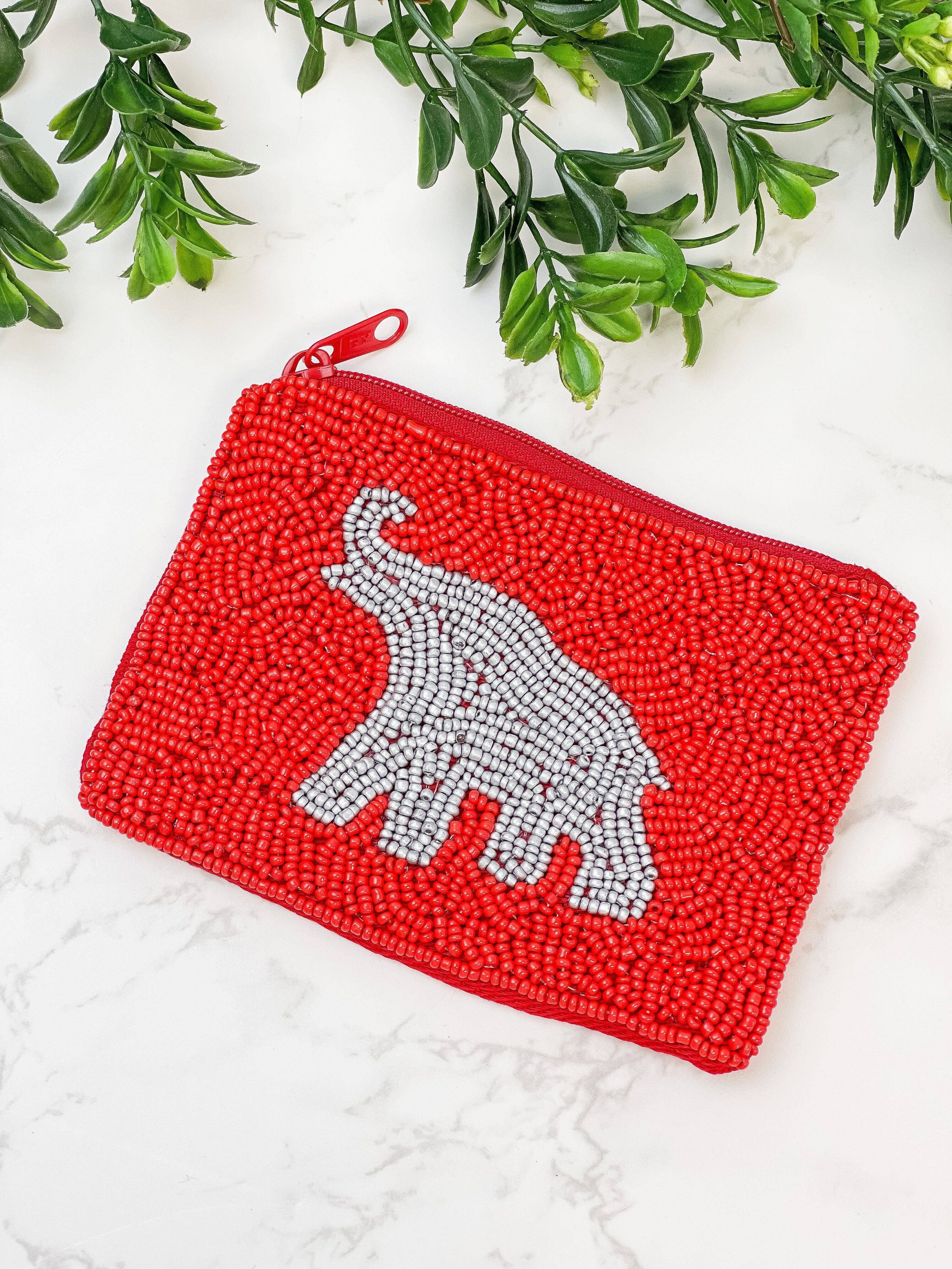 Red Beaded Elephant Zip Pouch