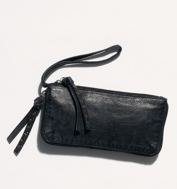 Free People Distressed Leather Wallet in Black, Stone White and Pink