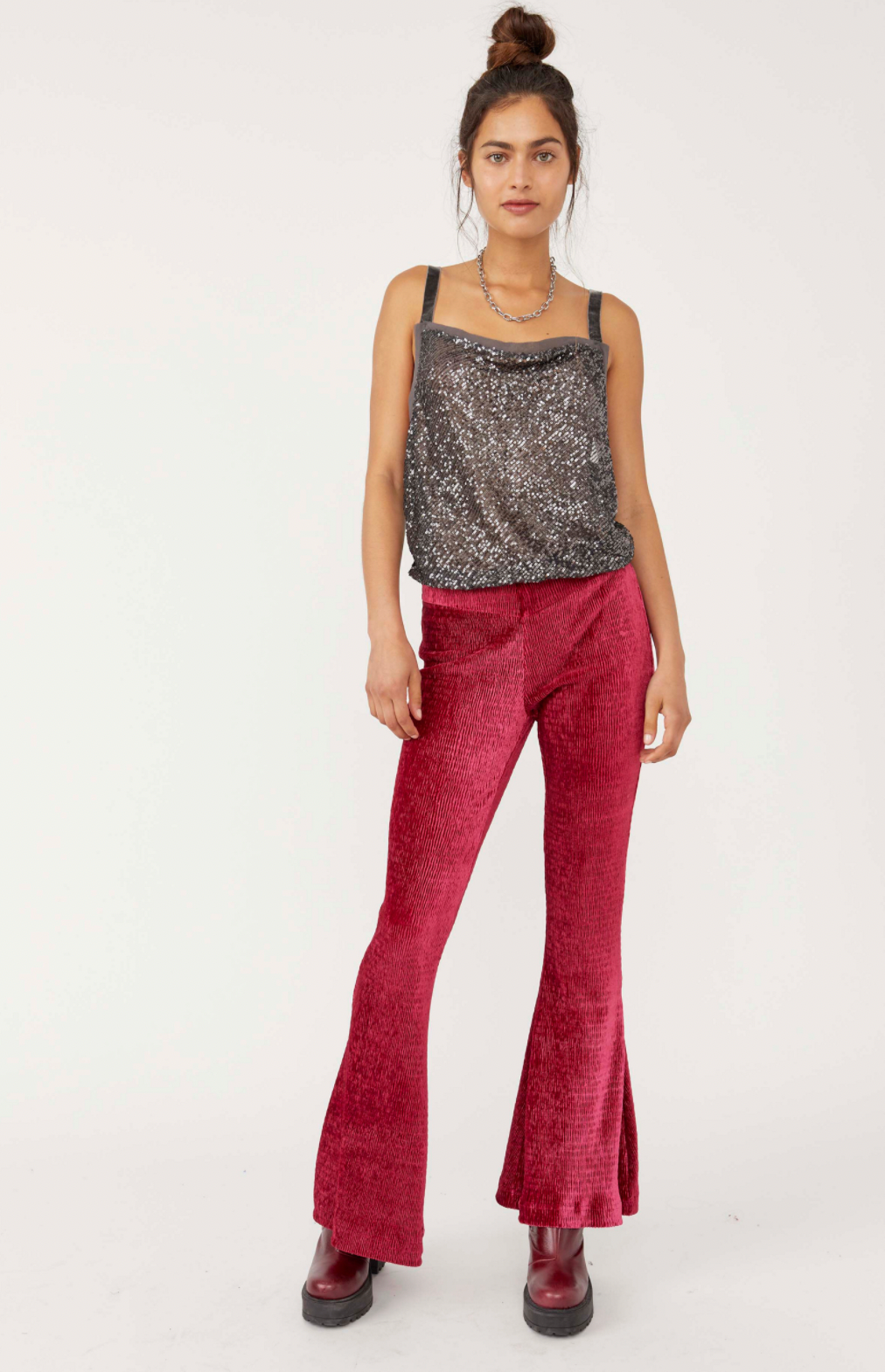 Free People Glitter Shimmer & Shine Holiday Top Silver Sequin & Velvet trim Bodysuit