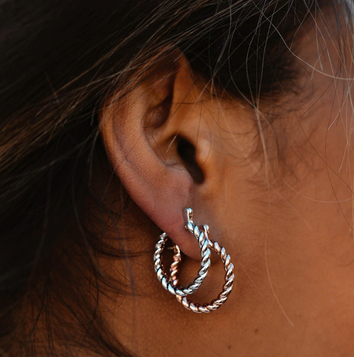 Puravida Silver Rope Chain Hoop Earrings