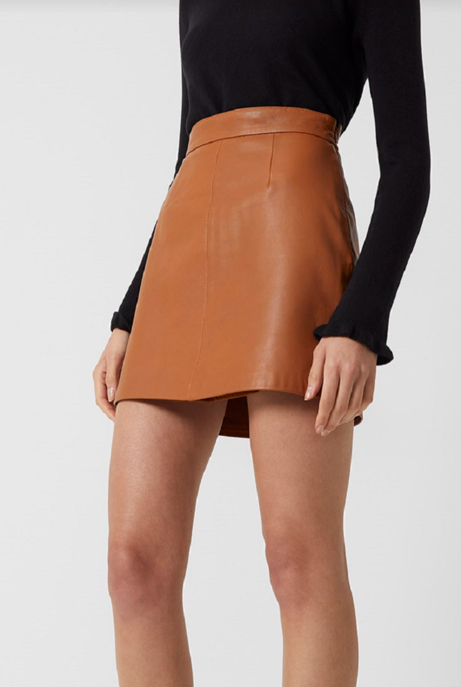 French Connection Tan Vegan Leather Crolenda A-line Mini Skirt