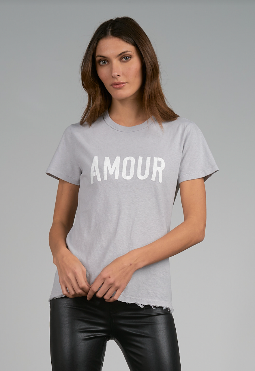 Elan Distressed Raw Hem Grey Love Small Amour Tee t-shirt