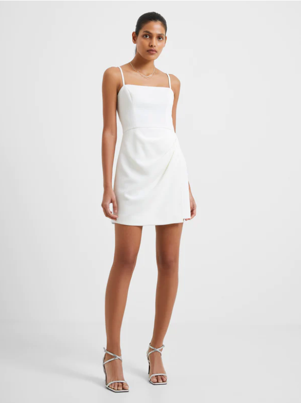 French Connection White Whisper Straight Neck Strappy Sleeveless Wrap Graduation Dress