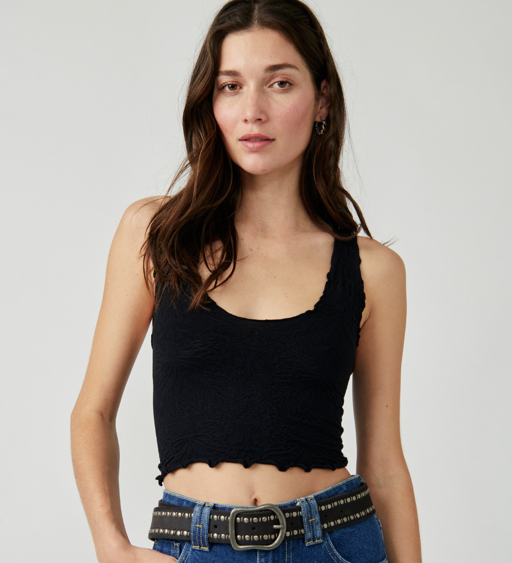 Free People Stretch Jacquared Here for You Lettuce Edge Cami