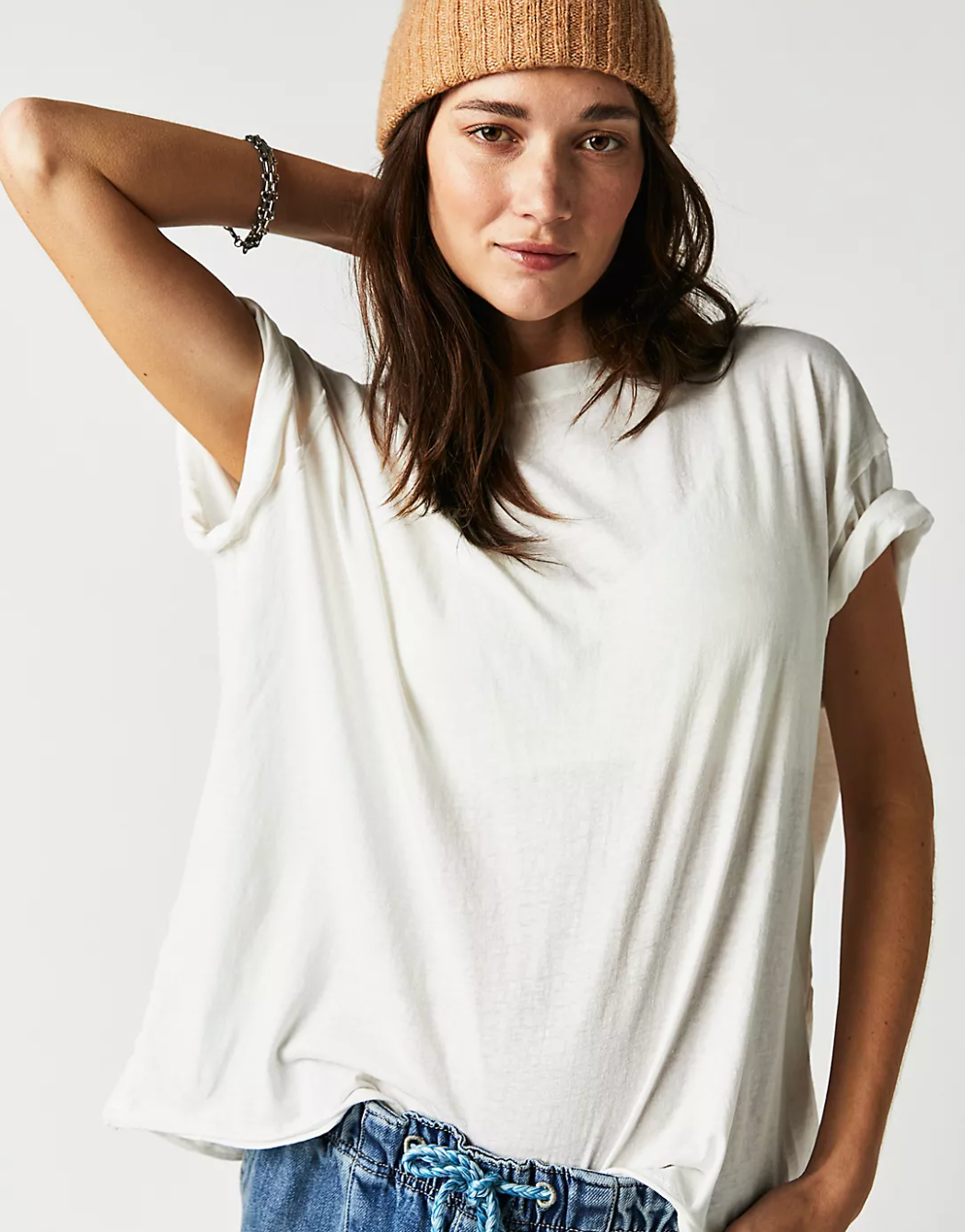 Free People Oversized White Short Sleeve Nina Cotton T-shirt Tee