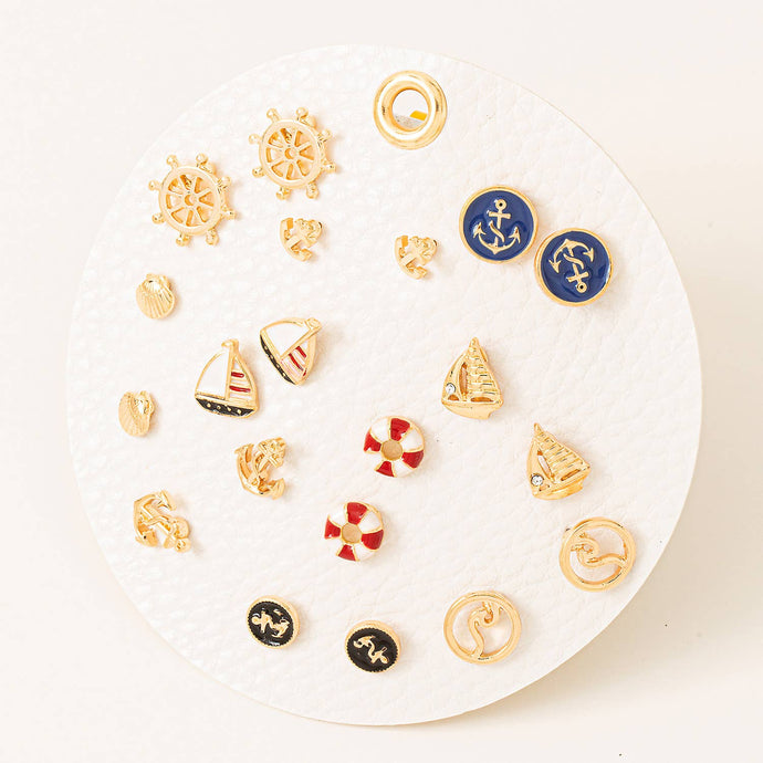 Assorted Mini Anchor Boat Wave Earrings Set