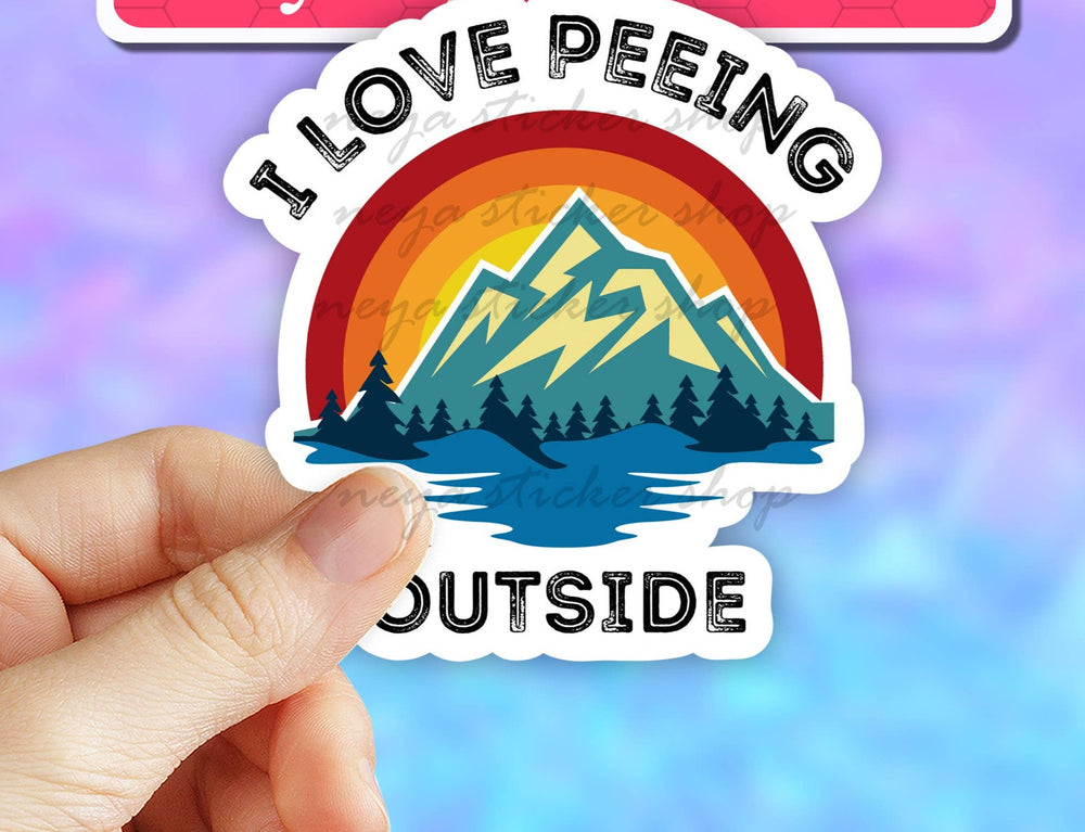 I love peeing outside camping sticker, mountain camper van: 3" (Standard)