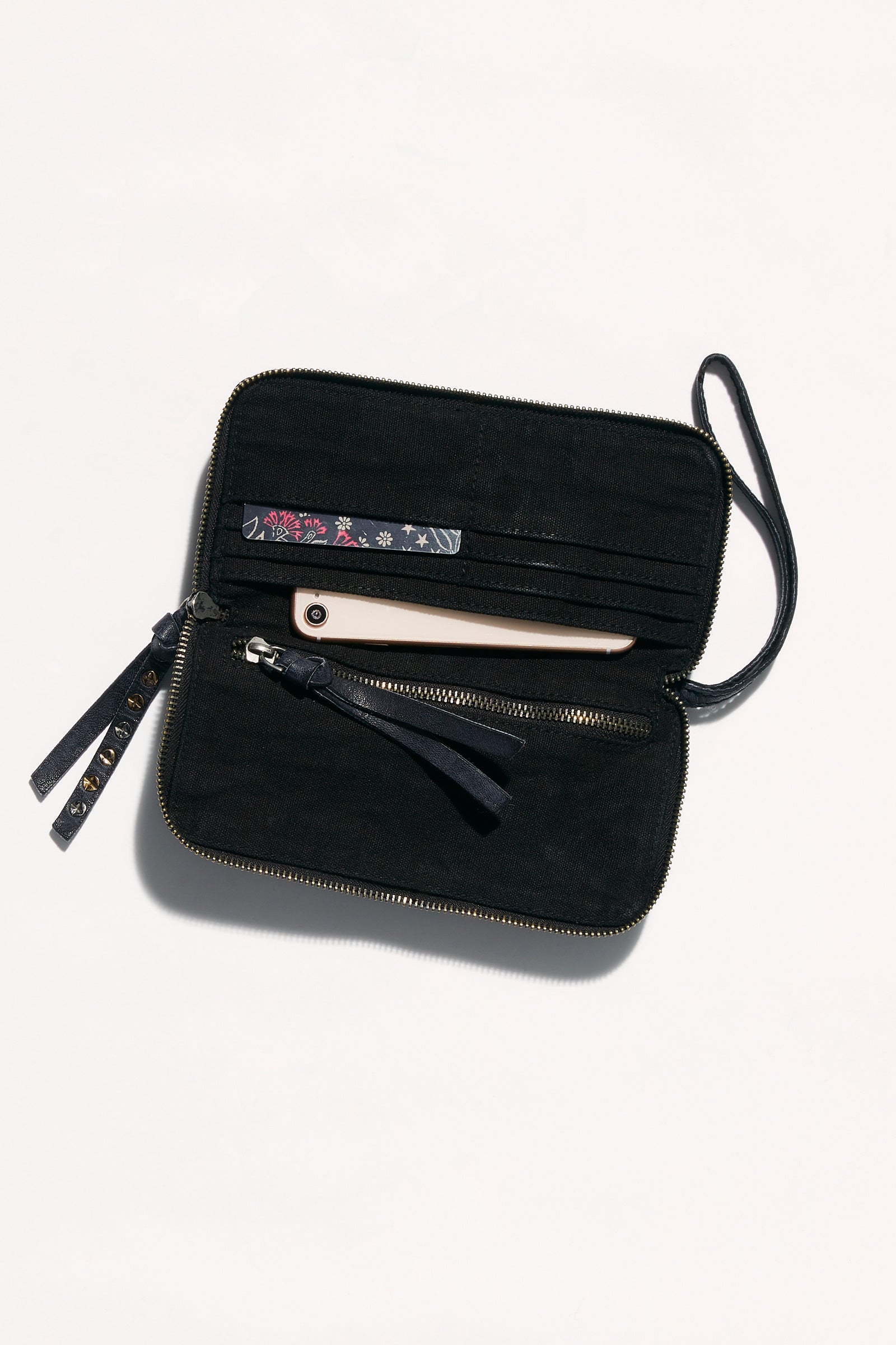 Free People Distressed Leather Wallet in Black, Stone White and Pink